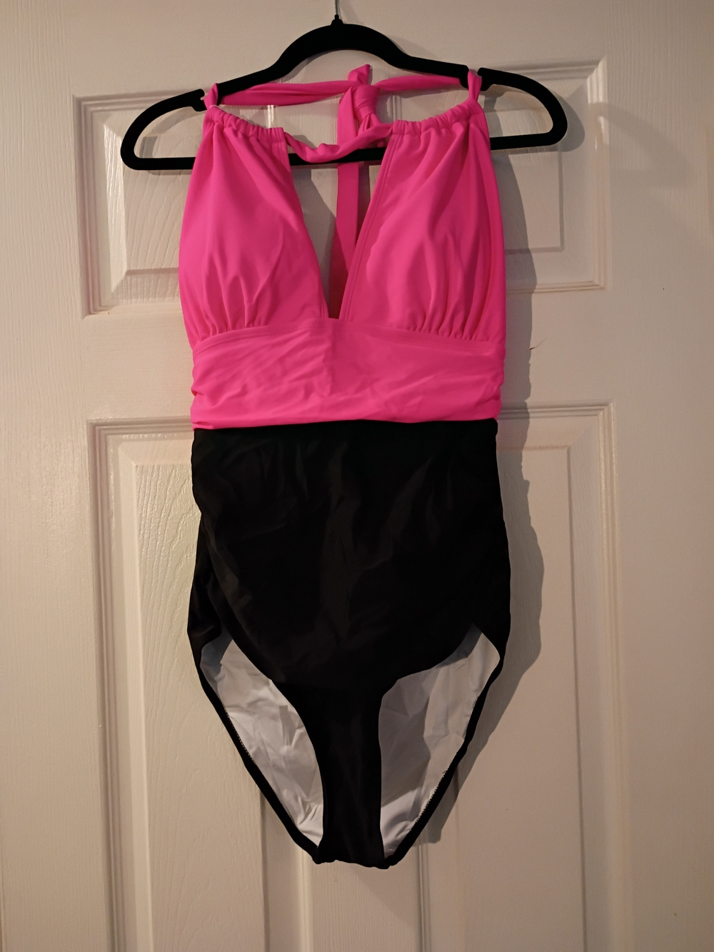 L - B2Pretty Hot Pink and Black One-Piece Halter Swimsuit